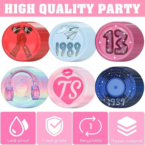 TS Birthday Themed Party Supplies for 30 Guests - 100PCS Music Party Tableware Decorations Including Paper Plates Napkins for Girls Fans Birthday Party, 9 inch in Saudi Arabia