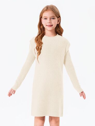 Haloumoning الفتيات طويلة الأكمام سترة فستان الاطفال عادية Crewneck بلوفر مغزول لاعبا 5-14 سنة in Kuwait