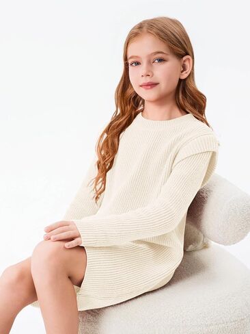 Haloumoning الفتيات طويلة الأكمام سترة فستان الاطفال عادية Crewneck بلوفر مغزول لاعبا 5-14 سنة in Kuwait
