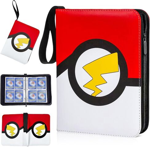 Trading Card Binder, 4 Pocket Top Loader Binders with 55 Removable Sleeves, Waterproof Trading Binders, 3-Ring Zipper Trading Card Book Fits 440 Cards Collection Albums in Saudi Arabia
