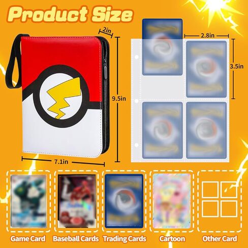 Trading Card Binder, 4 Pocket Top Loader Binders with 55 Removable Sleeves, Waterproof Trading Binders, 3-Ring Zipper Trading Card Book Fits 440 Cards Collection Albums in Saudi Arabia