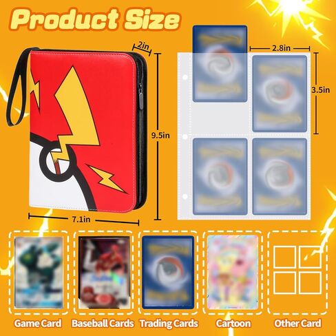 Trading Card Binder, 4 Pocket Top Loader Binders with 55 Removable Sleeves, Waterproof Trading Binders, 3-Ring Zipper Trading Card Book Fits 440 Cards Collection Albums in Saudi Arabia