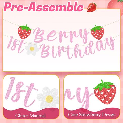 ديكور عيد الميلاد الأول من بيري، تتضمن زينة عيد الميلاد الأولى بالفراولة أطباق وأكواب ومناديل وأدوات مائدة ومفرش طاولة ولافتة وبالون وغطاء للكيك ومستلزمات حفلات عيد ميلاد الفراولة in Kuwait