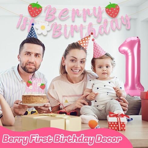 ديكور عيد الميلاد الأول من بيري، تتضمن زينة عيد الميلاد الأولى بالفراولة أطباق وأكواب ومناديل وأدوات مائدة ومفرش طاولة ولافتة وبالون وغطاء للكيك ومستلزمات حفلات عيد ميلاد الفراولة in Kuwait