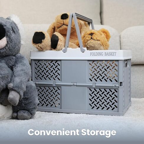 TRZZ سلتان تخزين بلاستيكيتان بمقابض، سلة معلقة قابلة للطي للتنظيم، صناديق تخزين باستيل للسيارة والمطبخ والمكتب والحمام وتنظيم النزهة، أبيض + موكا. (12.2" 9" in Kuwait