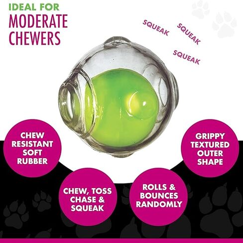 Chase 'n Chomp Dog Amazing Squeaker Ball Toy for Pets, Clear, 3.5 Inch, All Breed Sizes in Saudi Arabia