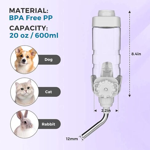 Vannon Dog Water Dispenser for Cage, 34oz Auto Feeding Crate Water Bottle for Dogs, Cats & Rabbits, Pet Nozzle Diameter: 12mm, BPA Free, Grey in Saudi Arabia