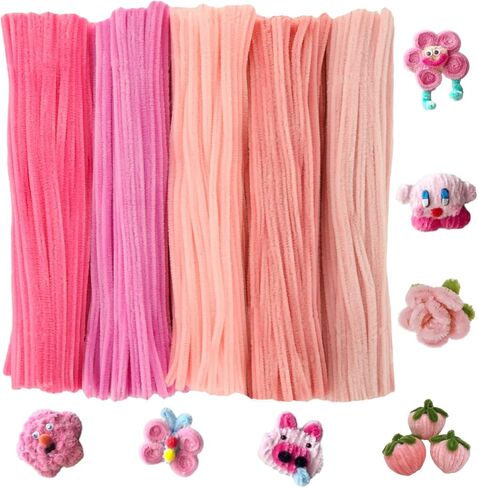 1500 قطعة من منظفات الأنابيب بألوان متنوعة من سيقان شانيل لديكورات الأعمال الفنية اليدوية، 5 ألوان من منظفات الأنابيب للمشاريع المدرسية الإبداعية، وردي، 6 مم × 12 بوصة in Kuwait