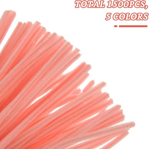 1500 قطعة من منظفات الأنابيب بألوان متنوعة من سيقان شانيل لديكورات الأعمال الفنية اليدوية، 5 ألوان من منظفات الأنابيب للمشاريع المدرسية الإبداعية، وردي، 6 مم × 12 بوصة in Kuwait
