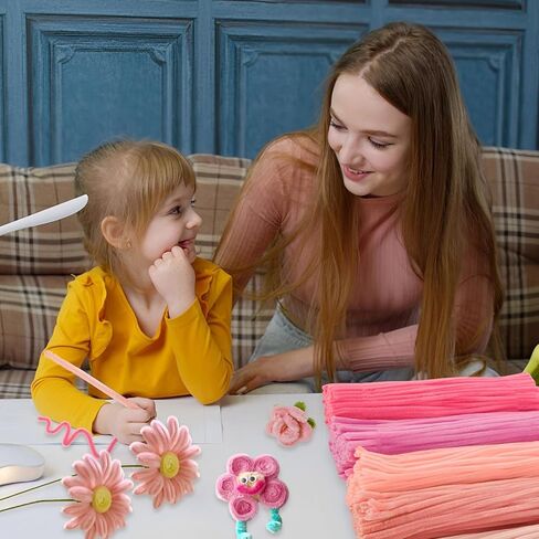 1500 قطعة من منظفات الأنابيب بألوان متنوعة من سيقان شانيل لديكورات الأعمال الفنية اليدوية، 5 ألوان من منظفات الأنابيب للمشاريع المدرسية الإبداعية، وردي، 6 مم × 12 بوصة in Kuwait