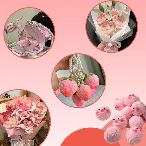 1500 قطعة من منظفات الأنابيب بألوان متنوعة من سيقان شانيل لديكورات الأعمال الفنية اليدوية، 5 ألوان من منظفات الأنابيب للمشاريع المدرسية الإبداعية، وردي، 6 مم × 12 بوصة in Kuwait