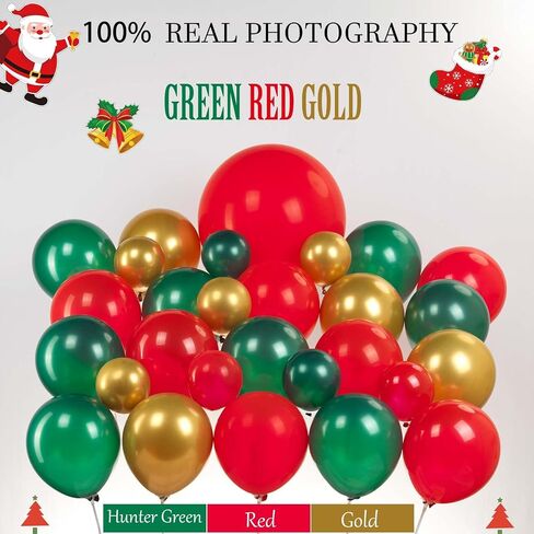 Merry Christmas Balloon Garland Arch Kit Emerald Green red and chrome gold balloos with Christmas Tree Santa Candy Cane Star 4D Square gift Mylar Foil Balloons for Winter Christmas Eve Decorations in Kuwait