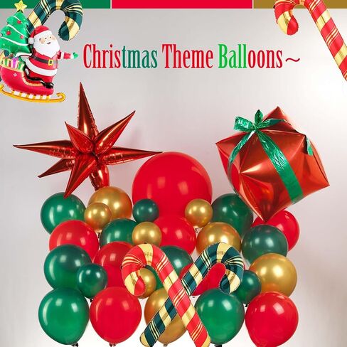 Merry Christmas Balloon Garland Arch Kit Emerald Green red and chrome gold balloos with Christmas Tree Santa Candy Cane Star 4D Square gift Mylar Foil Balloons for Winter Christmas Eve Decorations in Kuwait