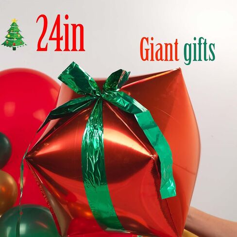 Merry Christmas Balloon Garland Arch Kit Emerald Green red and chrome gold balloos with Christmas Tree Santa Candy Cane Star 4D Square gift Mylar Foil Balloons for Winter Christmas Eve Decorations in Kuwait