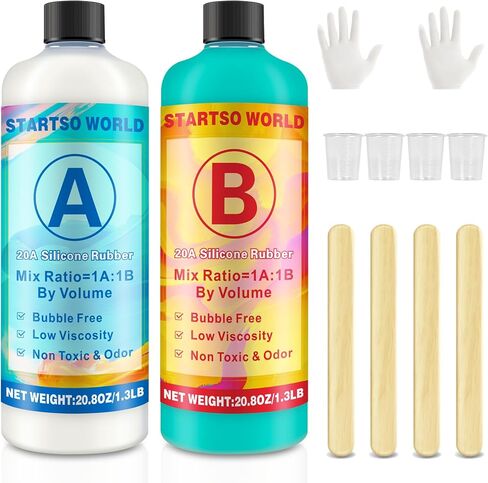 Silicone Mold Making Kit, 20A Turquoise Platinum RTV-2 Liquid Silicone Rubber 2.6 LB for Casting Resin, Soap, Candle, Clay, DIY Molds-1:1 by Volume with Tool 4 Cups, 4 Sticks,1 Pair Gloves in Saudi Arabia
