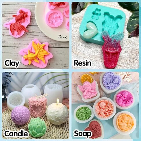 Silicone Mold Making Kit, 20A Turquoise Platinum RTV-2 Liquid Silicone Rubber 2.6 LB for Casting Resin, Soap, Candle, Clay, DIY Molds-1:1 by Volume with Tool 4 Cups, 4 Sticks,1 Pair Gloves in Saudi Arabia