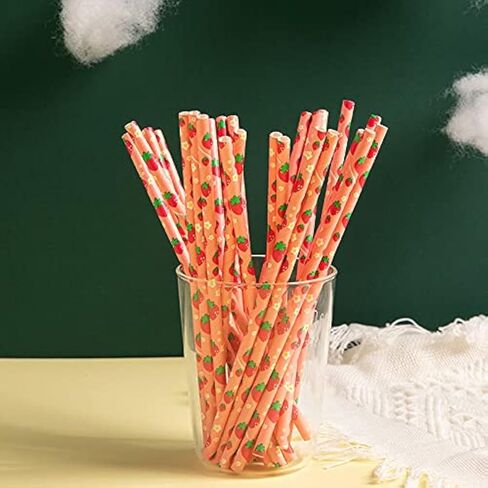 [25 Count ] Party Paper Straws,Great for Party and also can be used for cake pops,Tall 7.87'' (Strawberry) in Saudi Arabia