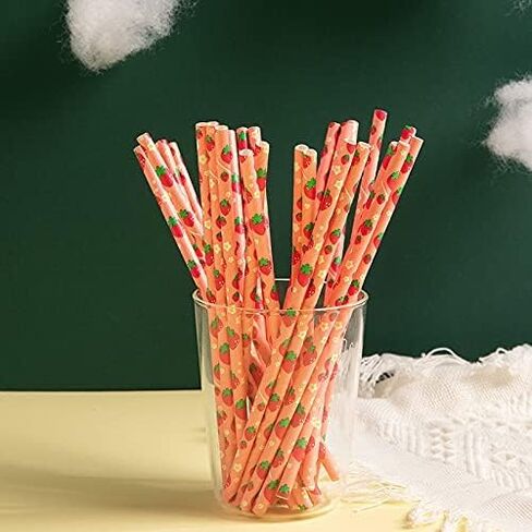 [25 Count ] Party Paper Straws,Great for Party and also can be used for cake pops,Tall 7.87'' (Strawberry) in Saudi Arabia