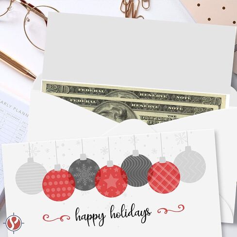 Happy Holidays Envelopes w/Blank Cards for Notes – Money, Check, Currency Holder, Christmas New Year Greeting for Cash, Coins, Presents, Gift Cards | 3-5/8 x 6-1/2" | 25 per Pack (Happy Holidays) in Saudi Arabia