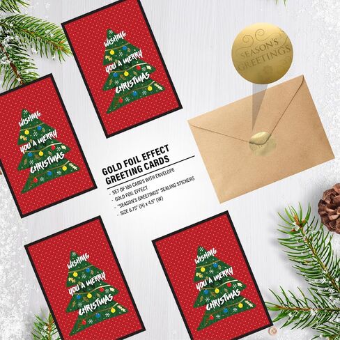 easykart labels 18 Christmas Greeting Cards with Gold Foiling Christmas Tree Cards with Envelopes, 6.75 x 4.5 Inch Merry Christmas Cards with Seal Stickers For Friends, Family and loved Ones in Saudi Arabia