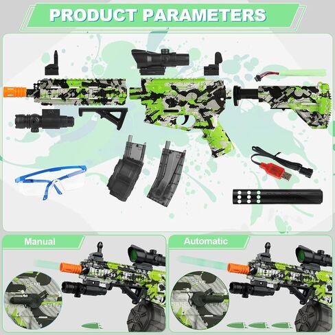 Large Gel Ball Blaster with Drum & Mag, Automatic and Manual Splatter Blaster with 40000 Gel Rounds, Electric Splat Blaster and Goggles for Outdoor Activities (Blue) in Saudi Arabia