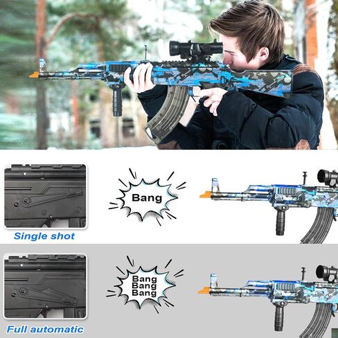 Large Gel Ball Blaster with Drum & Mag, Automatic and Manual Splatter Blaster with 40000 Gel Rounds, Electric Splat Blaster and Goggles for Outdoor Activities (Blue) in Saudi Arabia