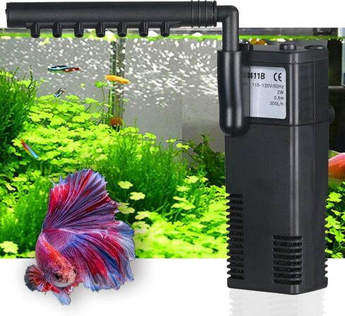 Aquarium Filter Small Betta Fish Tank Filter for 2-15 Gallon Silent 4-in-1 Adjustable Air Flow Fish Turtle Shrimp Tank Filter Submersible Aquarium Internal Filter 79 GPH Biochemical Rainwater in Kuwait