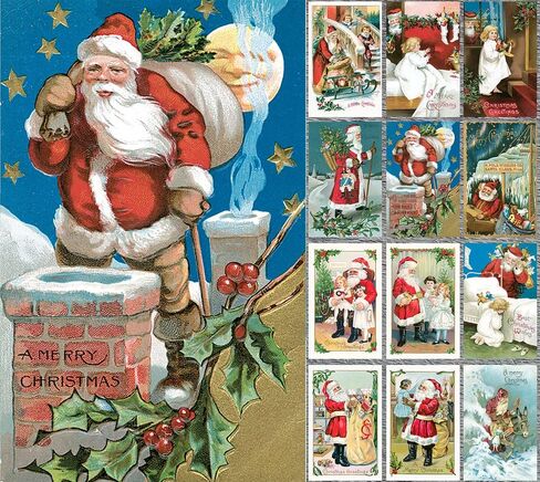 PIXILUV CHRISTMAS PRESENTS (Pack of 12) Notecards Small Greeting Cards # Vintage Santa Claus and Children with Presents ~ Vintage Christmas Postcards Reprint in Saudi Arabia