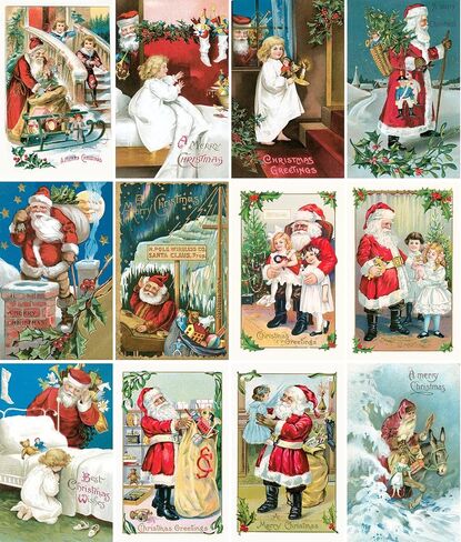 PIXILUV CHRISTMAS PRESENTS (Pack of 12) Notecards Small Greeting Cards # Vintage Santa Claus and Children with Presents ~ Vintage Christmas Postcards Reprint in Saudi Arabia