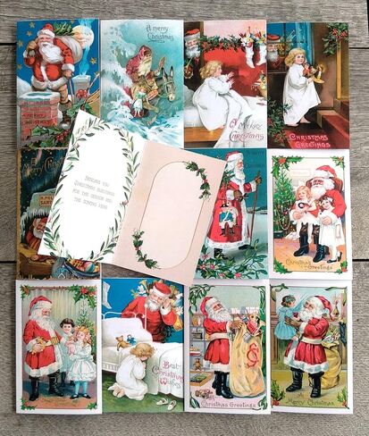 PIXILUV CHRISTMAS PRESENTS (Pack of 12) Notecards Small Greeting Cards # Vintage Santa Claus and Children with Presents ~ Vintage Christmas Postcards Reprint in Saudi Arabia