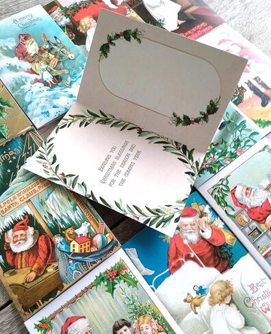 PIXILUV CHRISTMAS PRESENTS (Pack of 12) Notecards Small Greeting Cards # Vintage Santa Claus and Children with Presents ~ Vintage Christmas Postcards Reprint in Saudi Arabia