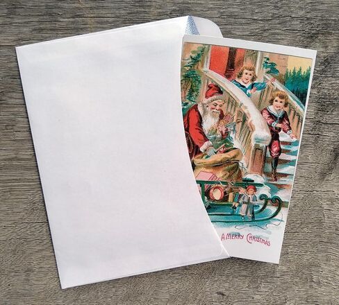 PIXILUV CHRISTMAS PRESENTS (Pack of 12) Notecards Small Greeting Cards # Vintage Santa Claus and Children with Presents ~ Vintage Christmas Postcards Reprint in Saudi Arabia