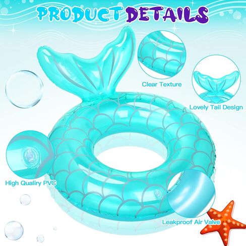 Lenwen 4 قطع حورية البحر بركة تعويم دائرة قابلة للنفخ على شكل ذيل حورية البحر على شكل حلقة سباحة مضحكة للسباحة لعبة أنبوب لطيف أخضر للسباحة تطفو للصيف صبي فتاة الأطفال في الهواء الطلق المياه الشاطئ حمام السباحة لوازم الحفلات in Kuwait