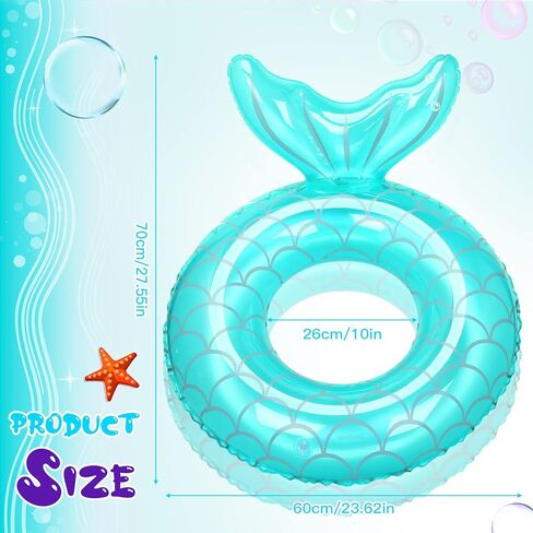 Lenwen 4 قطع حورية البحر بركة تعويم دائرة قابلة للنفخ على شكل ذيل حورية البحر على شكل حلقة سباحة مضحكة للسباحة لعبة أنبوب لطيف أخضر للسباحة تطفو للصيف صبي فتاة الأطفال في الهواء الطلق المياه الشاطئ حمام السباحة لوازم الحفلات in Kuwait