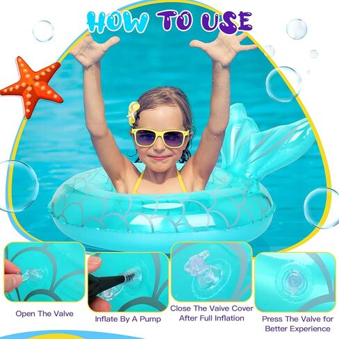 Lenwen 4 قطع حورية البحر بركة تعويم دائرة قابلة للنفخ على شكل ذيل حورية البحر على شكل حلقة سباحة مضحكة للسباحة لعبة أنبوب لطيف أخضر للسباحة تطفو للصيف صبي فتاة الأطفال في الهواء الطلق المياه الشاطئ حمام السباحة لوازم الحفلات in Kuwait