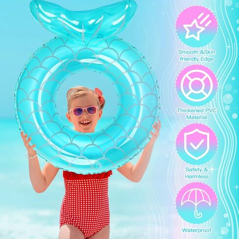 Lenwen 4 قطع حورية البحر بركة تعويم دائرة قابلة للنفخ على شكل ذيل حورية البحر على شكل حلقة سباحة مضحكة للسباحة لعبة أنبوب لطيف أخضر للسباحة تطفو للصيف صبي فتاة الأطفال في الهواء الطلق المياه الشاطئ حمام السباحة لوازم الحفلات in Kuwait