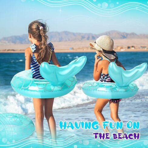 Lenwen 4 قطع حورية البحر بركة تعويم دائرة قابلة للنفخ على شكل ذيل حورية البحر على شكل حلقة سباحة مضحكة للسباحة لعبة أنبوب لطيف أخضر للسباحة تطفو للصيف صبي فتاة الأطفال في الهواء الطلق المياه الشاطئ حمام السباحة لوازم الحفلات in Kuwait