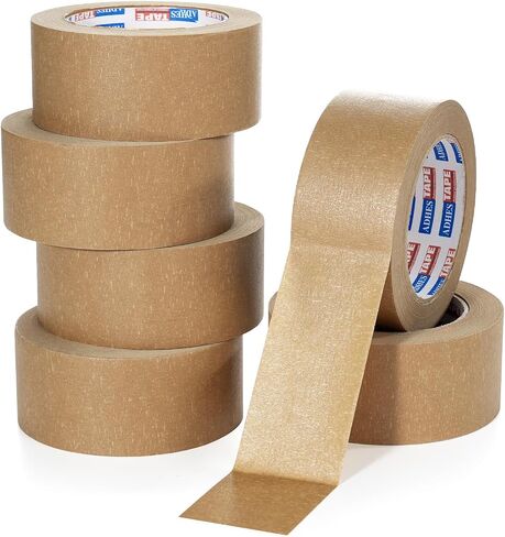 ADHES Heavy Duty Kraft Paper Tape, 2 Inch x 43 Yards, 6 Rolls Eco Friendly & Biodegradable, Writable & Uncoated Brown Packing Tape Paper Packing Tape for Masking, Sealing, and Packaging Use, in Saudi Arabia