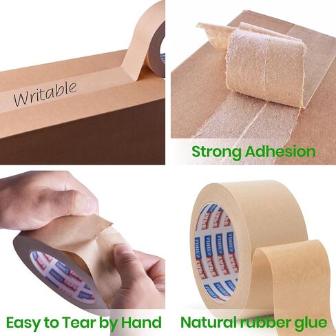 ADHES Heavy Duty Kraft Paper Tape, 2 Inch x 43 Yards, 6 Rolls Eco Friendly & Biodegradable, Writable & Uncoated Brown Packing Tape Paper Packing Tape for Masking, Sealing, and Packaging Use, in Saudi Arabia