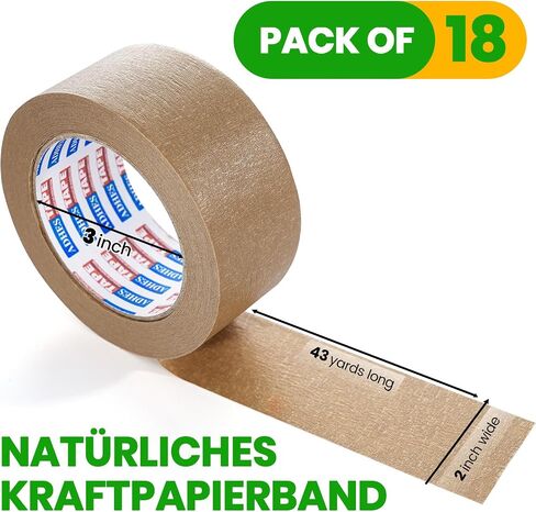ADHES Heavy Duty Kraft Paper Tape, 2 Inch x 43 Yards, 6 Rolls Eco Friendly & Biodegradable, Writable & Uncoated Brown Packing Tape Paper Packing Tape for Masking, Sealing, and Packaging Use, in Saudi Arabia