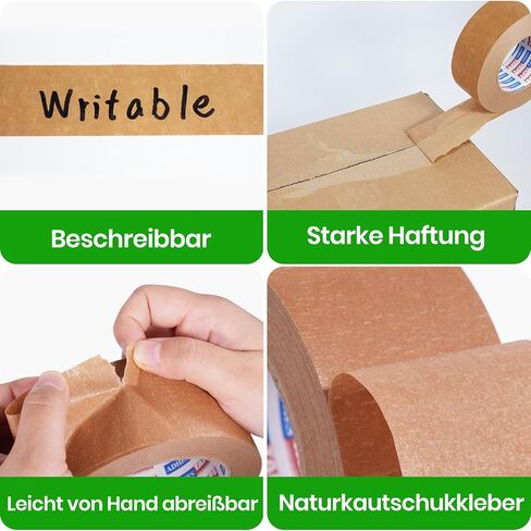 ADHES Heavy Duty Kraft Paper Tape, 2 Inch x 43 Yards, 6 Rolls Eco Friendly & Biodegradable, Writable & Uncoated Brown Packing Tape Paper Packing Tape for Masking, Sealing, and Packaging Use, in Saudi Arabia