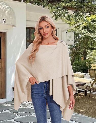 PULI Womens Large Cross Front Poncho Sweater Wrap Topper Knitted Elegant Shawls Cape for Fall Winter in Kuwait