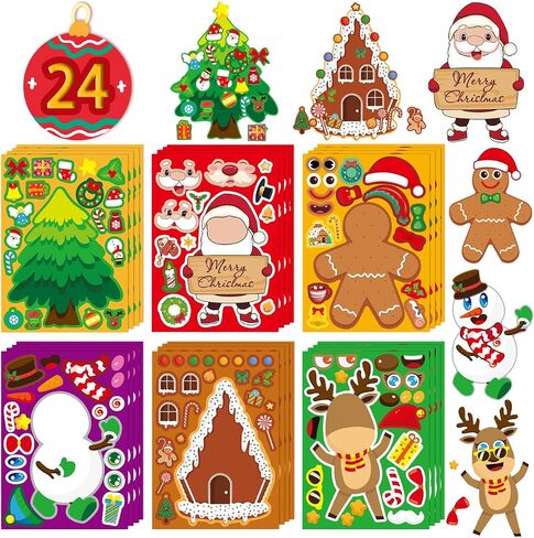 Christmas Stickers for Kids Stocking Stuffers: 24 Sheets Make Sticker Yourself Christmas Santa Snowman Stickers for Kids Christmas Crafts Party Supplies Holiday Stickers Bulk Classroom Activities in Saudi Arabia