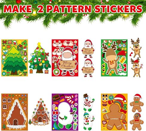 Christmas Stickers for Kids Stocking Stuffers: 24 Sheets Make Sticker Yourself Christmas Santa Snowman Stickers for Kids Christmas Crafts Party Supplies Holiday Stickers Bulk Classroom Activities in Saudi Arabia