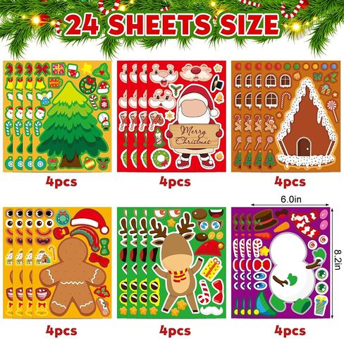 Christmas Stickers for Kids Stocking Stuffers: 24 Sheets Make Sticker Yourself Christmas Santa Snowman Stickers for Kids Christmas Crafts Party Supplies Holiday Stickers Bulk Classroom Activities in Saudi Arabia