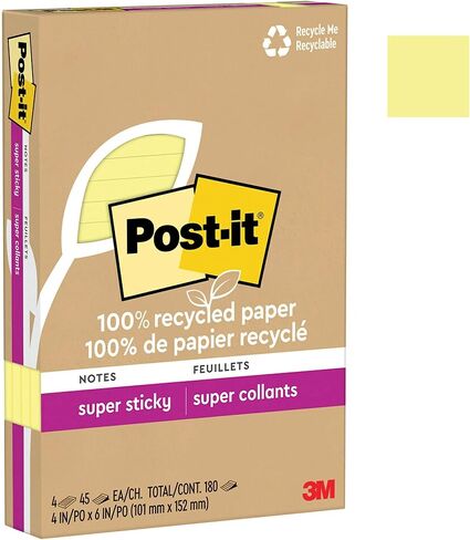 ورق ملاحظات لاصق للغاية معاد تدويره بنسبة 100% من Post-it، 2X قوة الالتصاق، 4x6 بوصة، 4 وسادات، 45 ورقة/وسادة، مجموعة Oasis (4621R-4SST) in Saudi Arabia