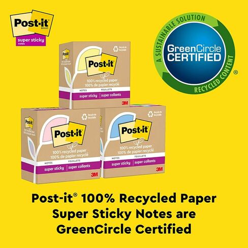 ورق ملاحظات لاصق للغاية معاد تدويره بنسبة 100% من Post-it، 2X قوة الالتصاق، 4x6 بوصة، 4 وسادات، 45 ورقة/وسادة، مجموعة Oasis (4621R-4SST) in Saudi Arabia