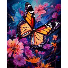 MBNTJHT DIY Easy Butterfly Paint by Numbers Kit for Adults, Flowers Paint by Number Kits on Canvas for Beginners,Acrylic Painting Kits for Home Wall Decor 16 X 20 Inch.