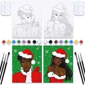 Nuberlic Date Night Painting Kit for Couples 2 Pack Pre Drawn Canvas for Painting for Adults Paint and Sip Kits Sip and Paint Kit for Adult's for Christmas Thanksgiving 8“x10"