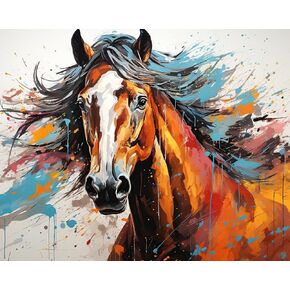 Rebotipy Paint by Numbers for Adults Horse Head Painting with Colorful Splashes Paint by Number on Canvas Without Frame,DIY Oil Painting for Home Wall Decor(16x20inch)